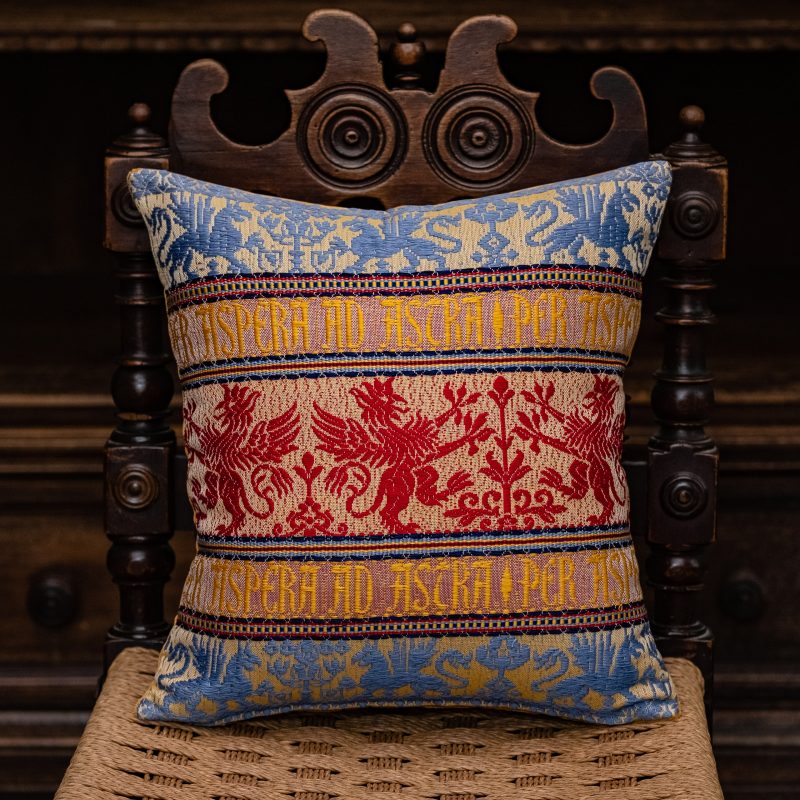 Cotton and velvet “Griffin” cushion