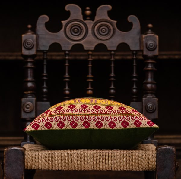 "Pomegranate" cotton and velvet cushion - Cotton, Cushions