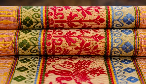 Cotton polychrome table runner "Griffin" red - Cotton, Table runners