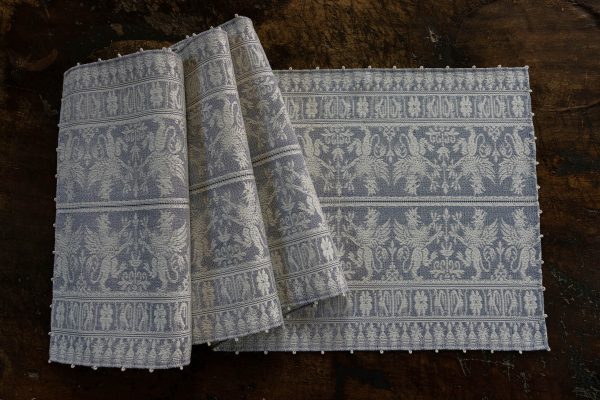 Cotton table runner "Grifo" blue ivory - Cotton, Table runners