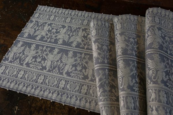 Cotton table runner "Grifo" blue ivory - Cotton, Table runners