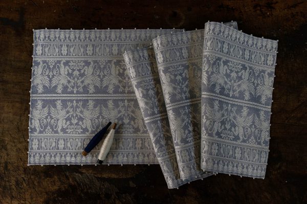 Cotton table runner "Grifo" blue ivory - Cotton, Table runners