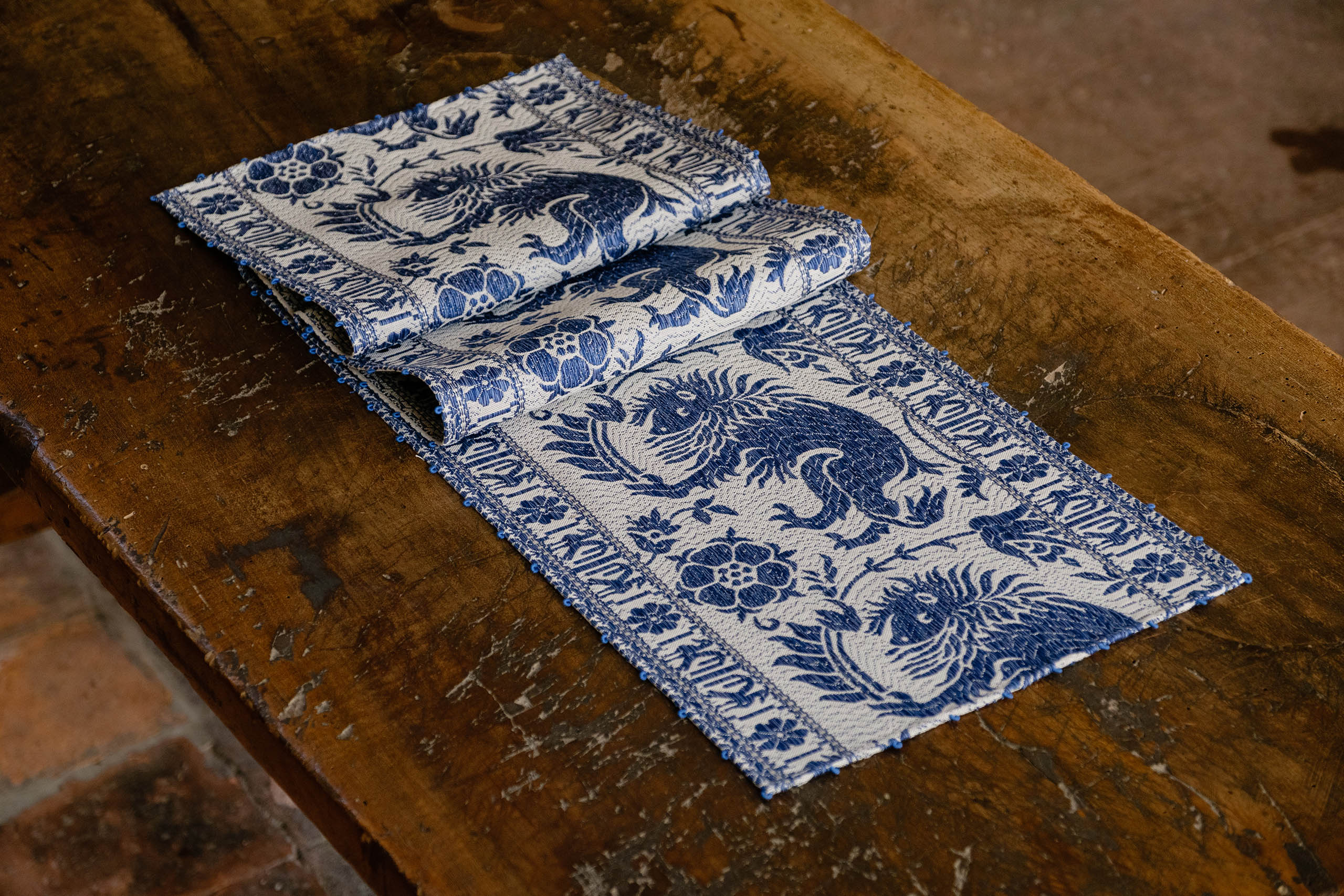 Cotton table runner "Grifo" blue grey - Cotton, Table runners