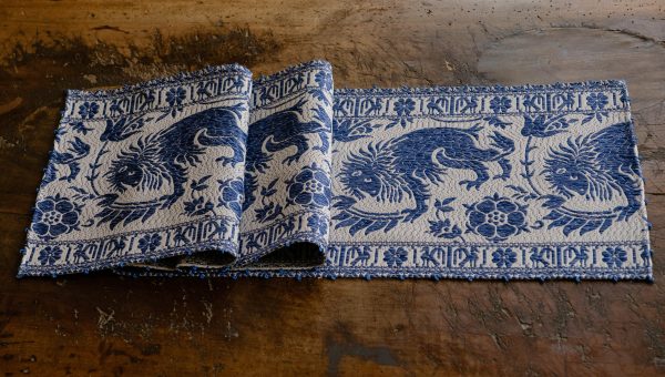 Cotton table runner Lion blue - Cotton, Table runners