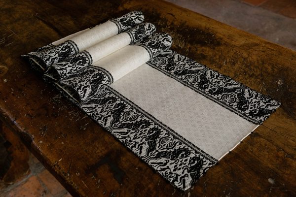 Table runner linen blend ivory black "Unicorn" - Linen blend, Table runners